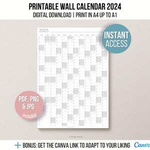 2025 Wall Calendar Printable - Big Yearly Planner, Giant Wall Calendar, Printable & Editable Yearly Planner 2025, grey portrait