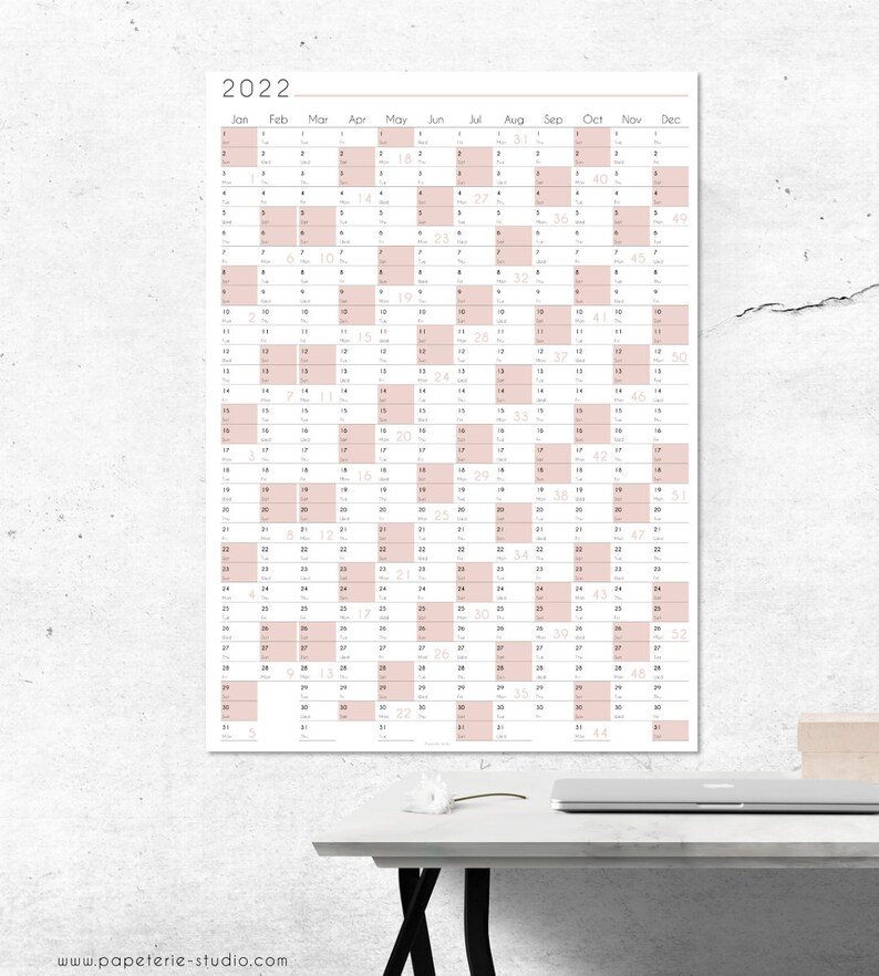 2022 YEARLY WALL CALENDAR Printable Wall Planner 2022 Etsy