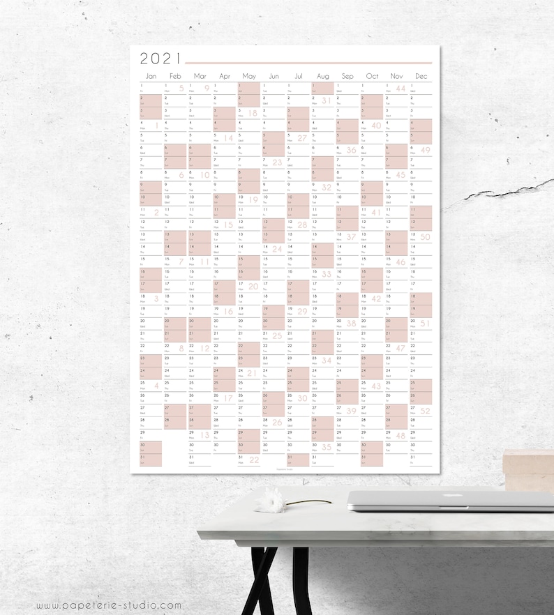 2021 YEARLY WALL CALENDAR printable Wall Planner 2021 | Etsy