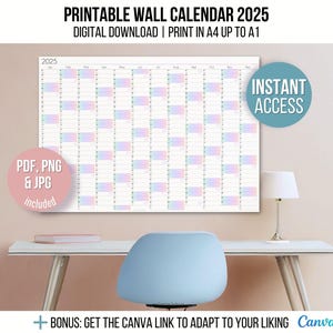 2025 Wall Calendar Printable - Big Yearly Planner, Giant Wall Calendar, Printable & Editable Yearly Planner 2025, rainbow landscape
