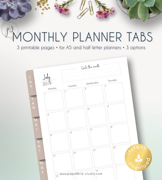 MONTHLY PLANNER TABS printable to organize your planner or | Etsy