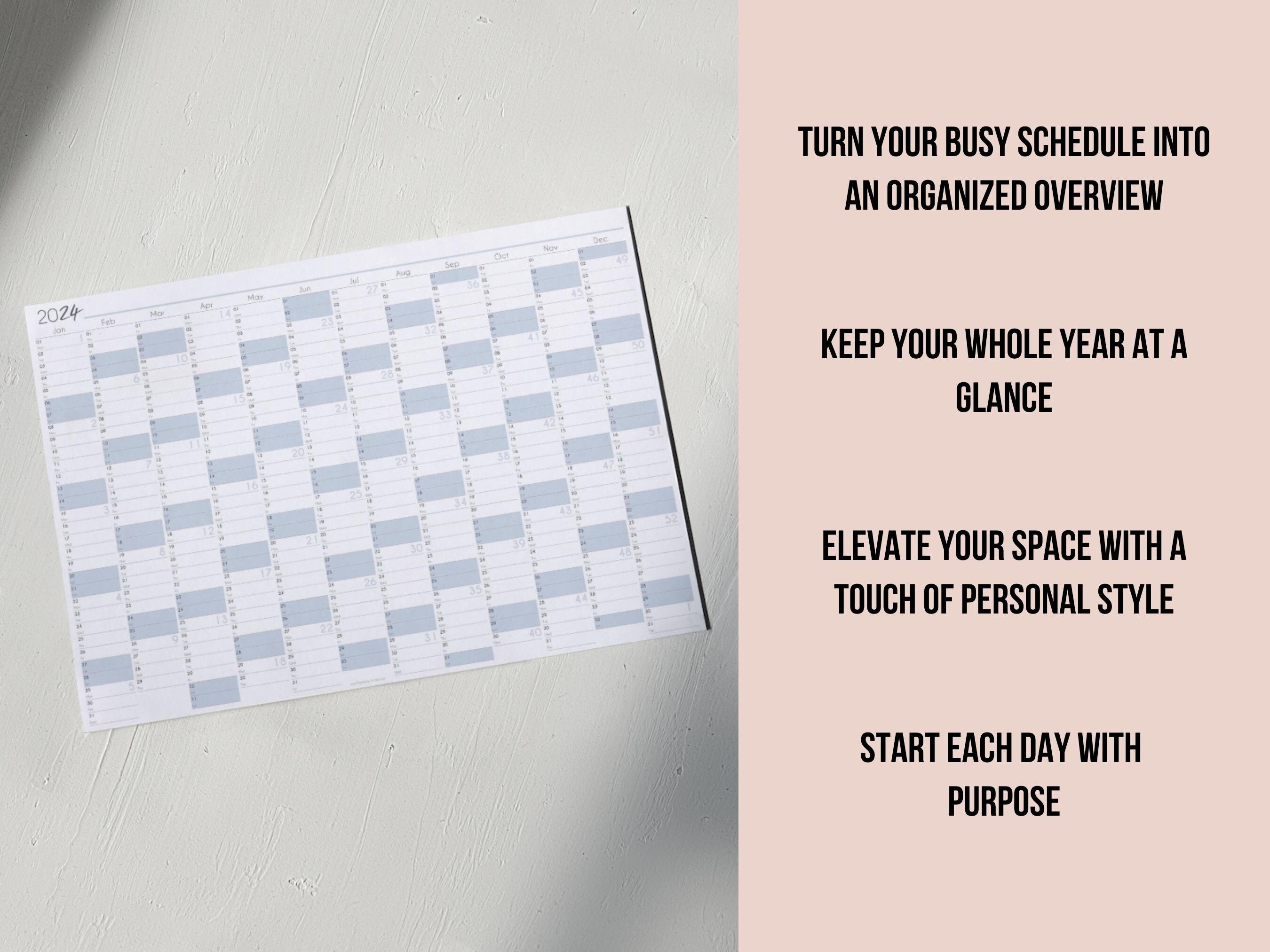 Printable 2024 Yearly Wall Calendar A1 to A4 Sizes Full Year Monthly ...