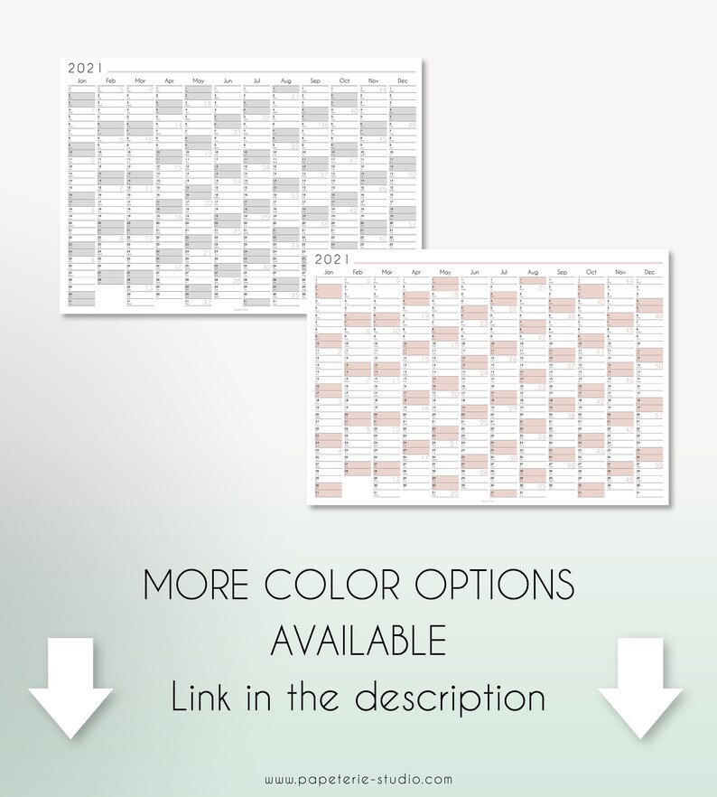 2021 YEARLY WALL CALENDAR printable Wall Planner 2021 Mint Etsy