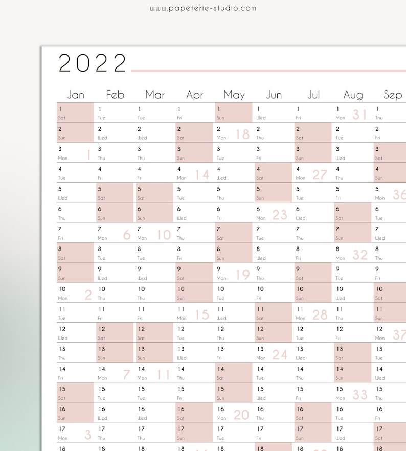 2022 YEARLY WALL CALENDAR Printable Wall Planner 2022 Etsy