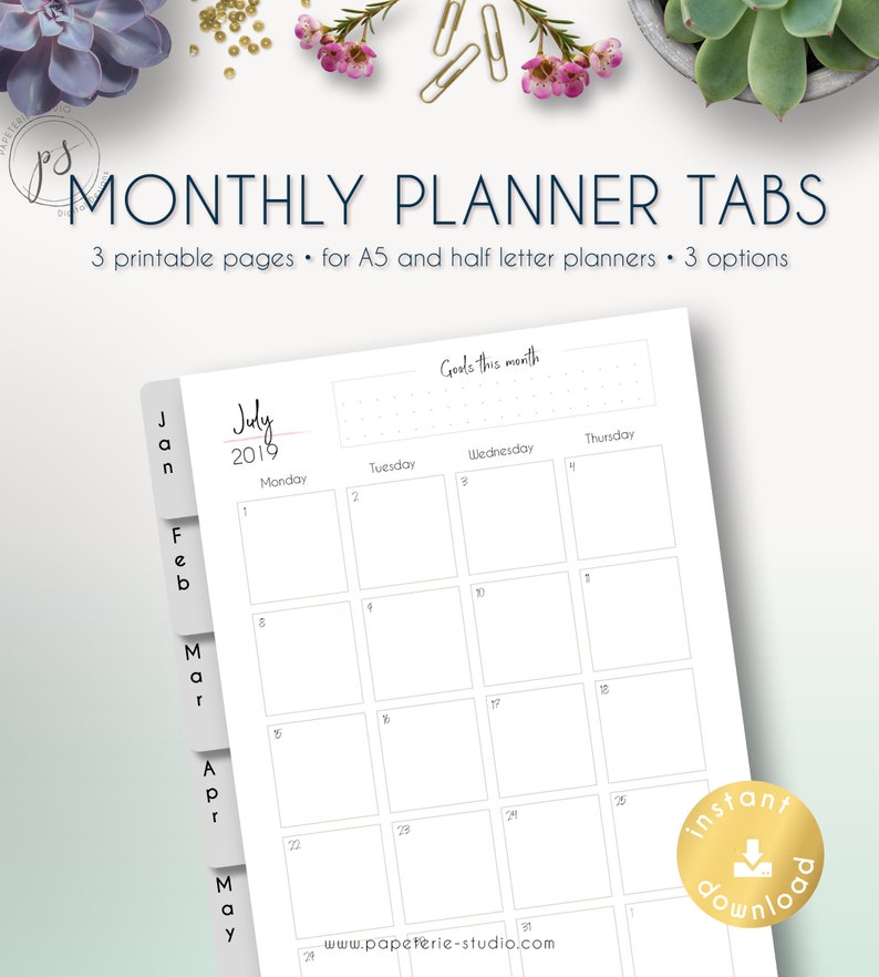 MONTHLY PLANNER TABS printable to organize your planner or | Etsy