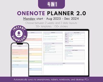 OneNote Digital Planner 2024 | daily planner hyperlinked and dated | Monday start | for iPad, Android, Windows, PC, MacBook, Surface pro
