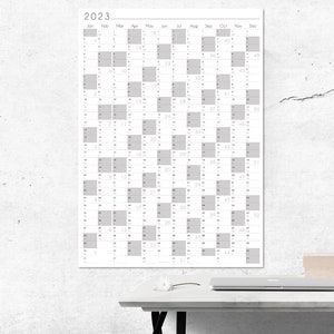 2023 YEARLY WALL CALENDAR Printable Grey Tones A1 to A4 - Etsy