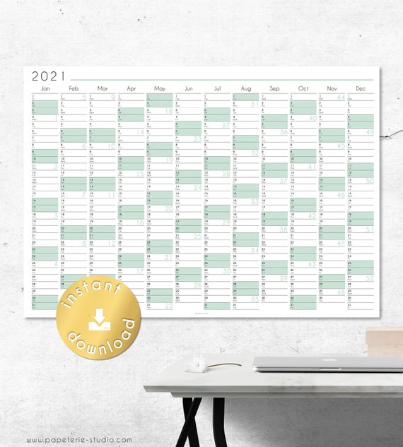 2021 yearly wall calendar printable wall planner 2021 mint