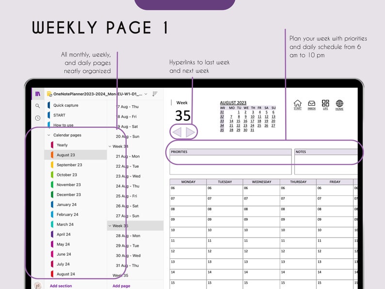 Onenote Digital Planner 2024 Daily Planner Hyperlinked and Dated Monday Onenote Digital Planner 2024 Daily Planner Hyperlinked and Dated Monday