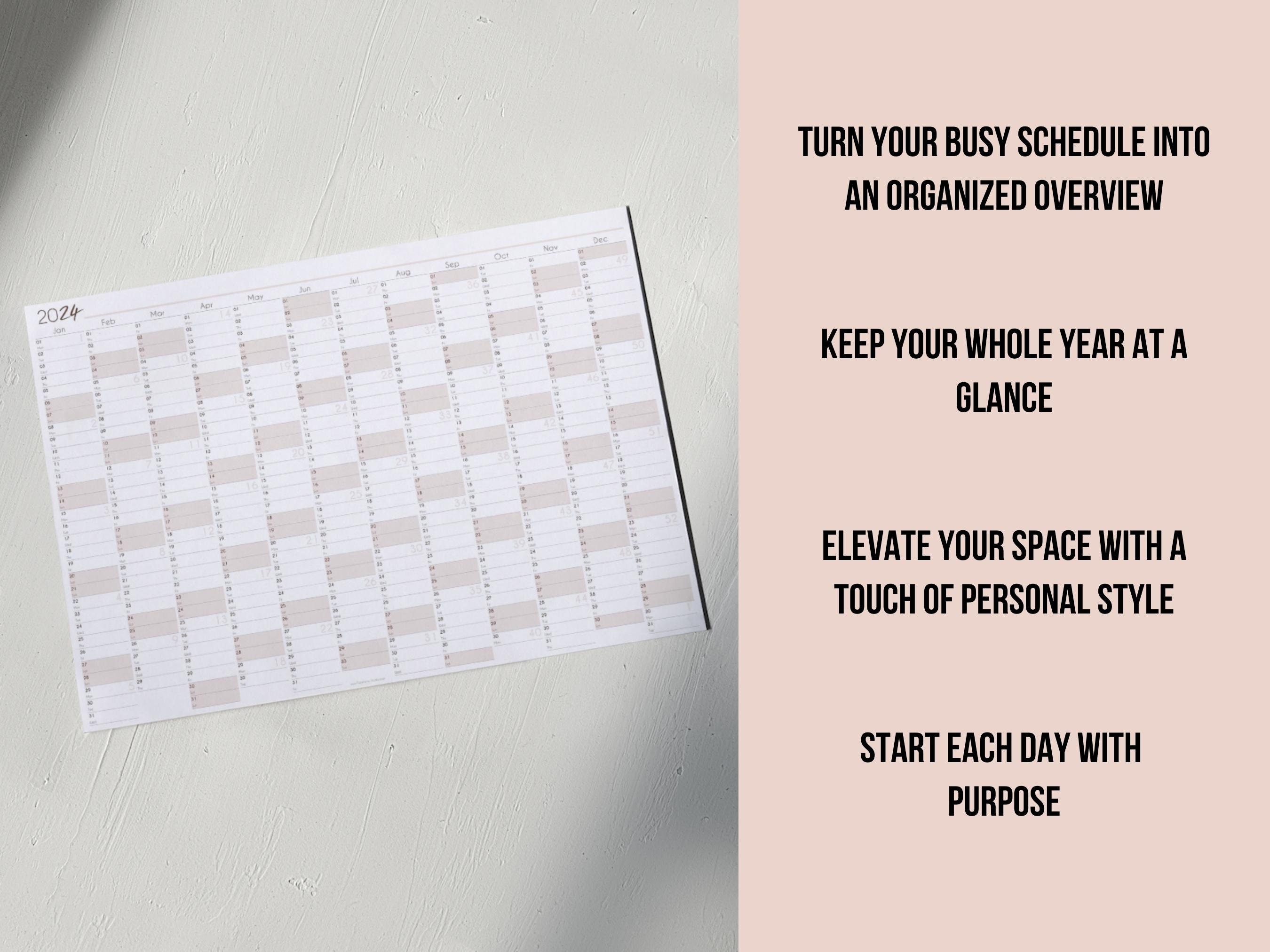 Printable 2024 Yearly Wall Calendar A1 to A4 Sizes Full Year Monthly ...
