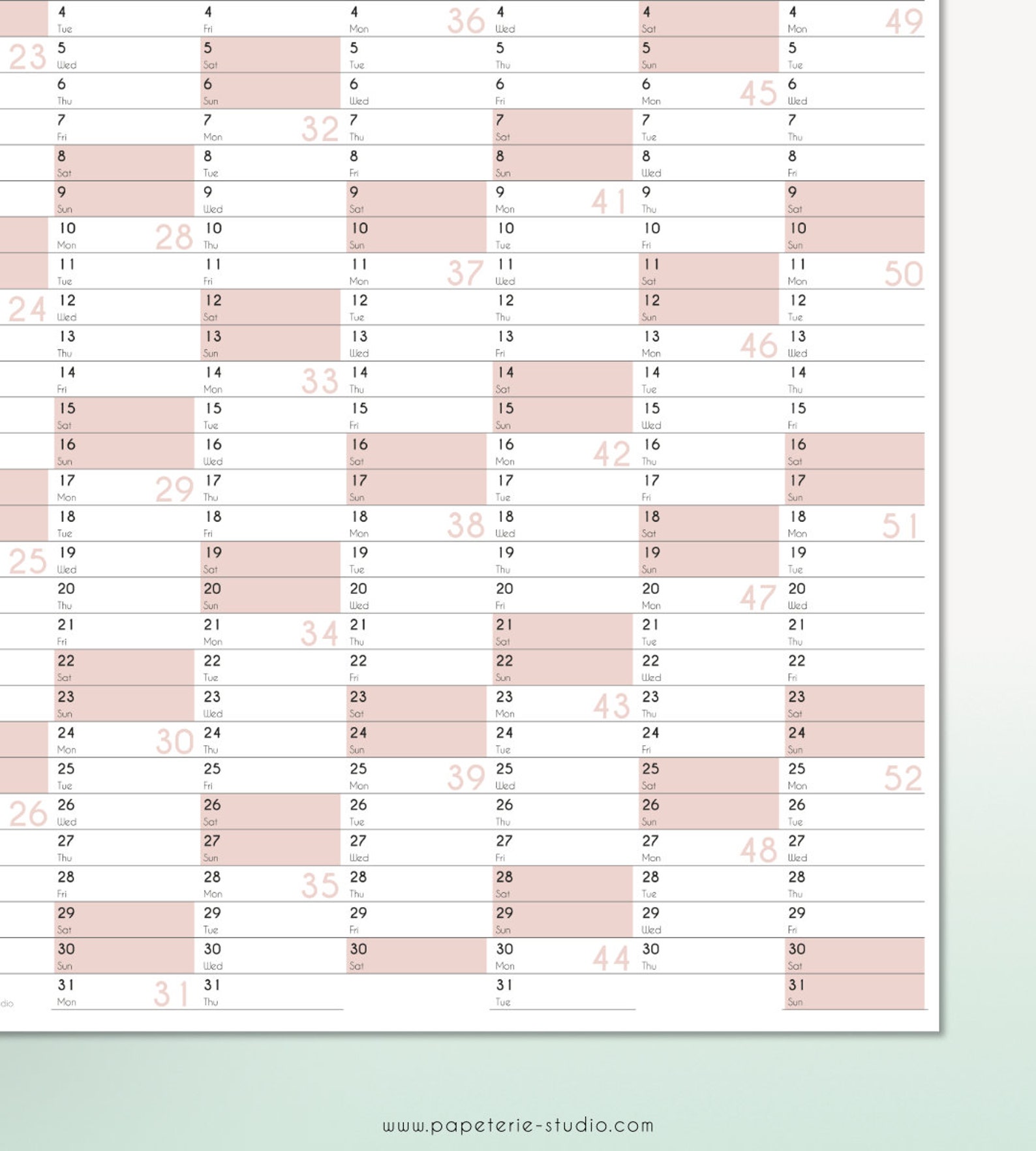 2023 YEARLY WALL CALENDAR Printable Blush Tones A1 To A4 Etsy