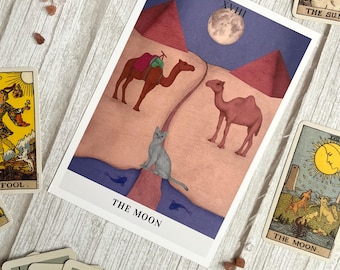 A Lua, Arte de Parede Inspirada em Cartas de Tarô - Pôster de Cartas de Tarô - Impressão Artística de Cartas de Tarô - Cartas de Tarô Ilustradas - Presentes de Tarô para Mulheres