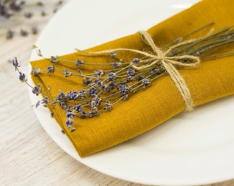 Linen Mustard Napkins Set Yellow Table, Rustic Cloth Burnt Orange Napkin Table Setting, Many sizes - Linen Dinner Napkins