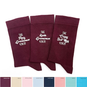 Custom Burgundy Wedding Socks for Groomsmen Perfect Proposal Sock