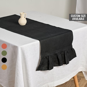 Black Table Runner - Rustic Ruffled Table Runners  - Various Sizes and Colors Available - Dining Table Linens