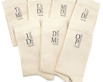 Champagne socks with custom initials and date for wedding Beige groom socks with custom design