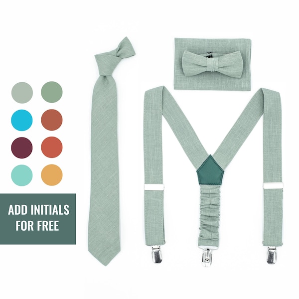 Dusty sage bow tie and suspenders - wedding ties pale green ties and pocket square