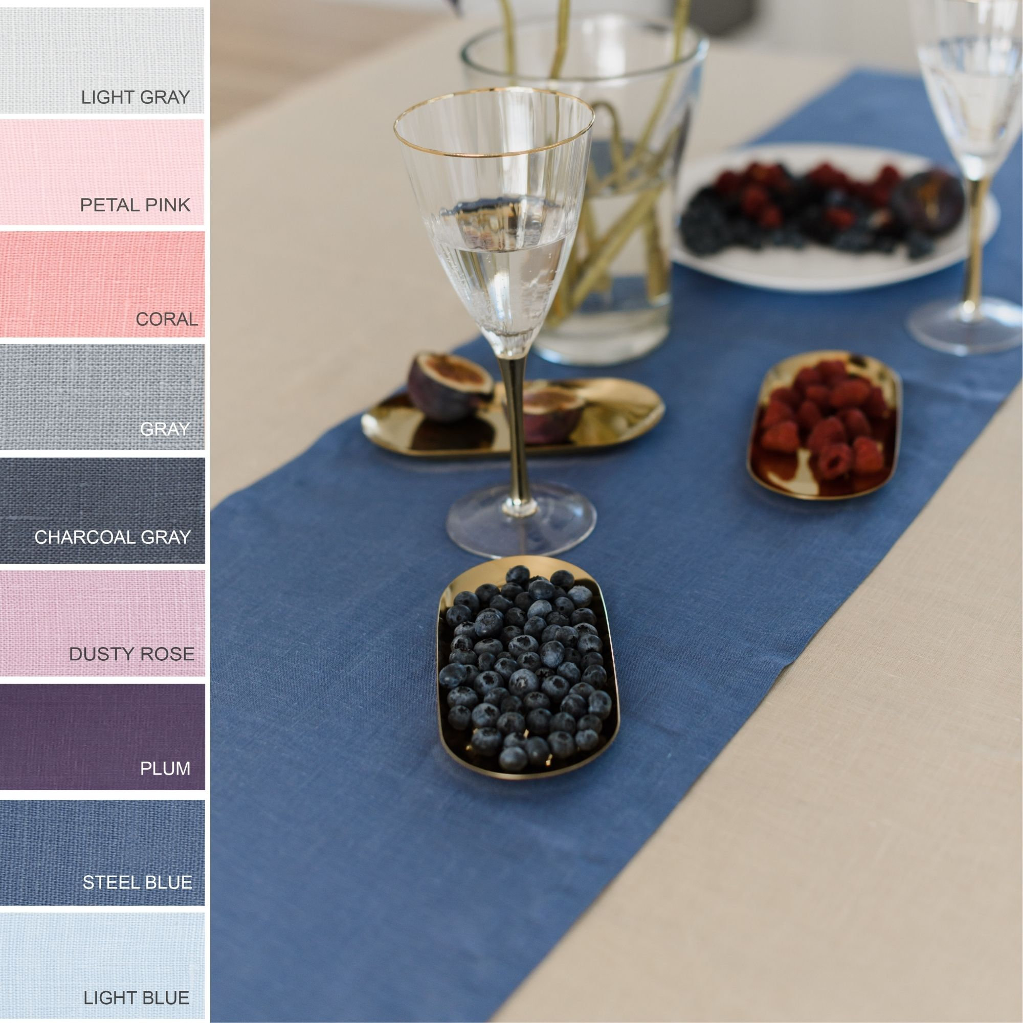 Steel Blue Table Runner Natural Linens Beige Linen White Table Etsy