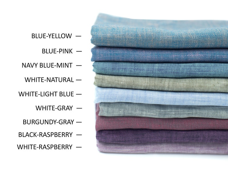 Melange Linen Fabric Chambray Flax Blue Yellow White Raspberry | Etsy