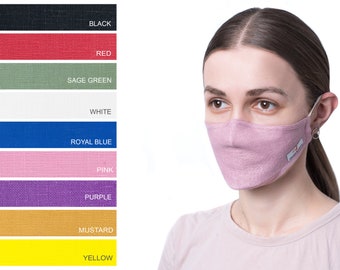 Face Mask Reusable and Washable with Filter Linen Facemask with Nose Wire 3 Fliters Included