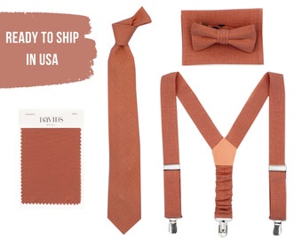 Cinnamon Tie match David's Bridal Terracotta Bow Ties and Suspenders