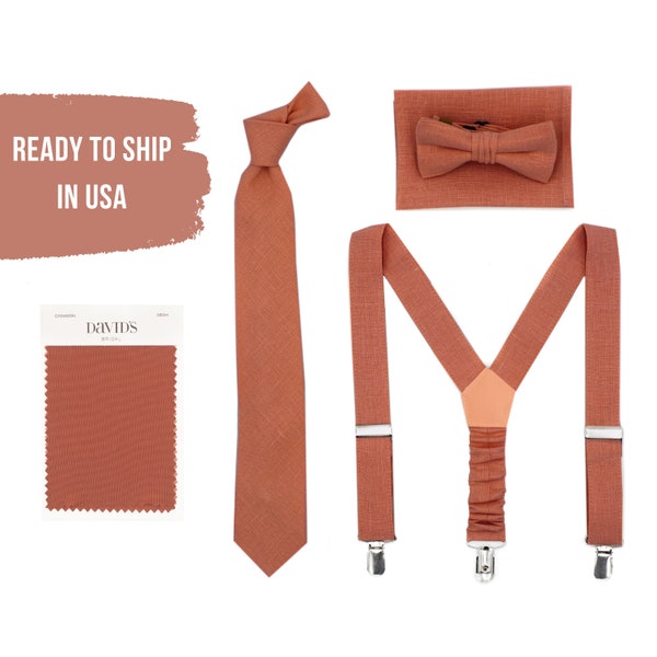 Cinnamon Tie match David's Bridal Terracotta Bow Ties and Suspenders