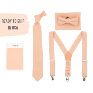 Bellini Bow Tie Suspenders - Peach Necktie Pocket Square Ties Bowties