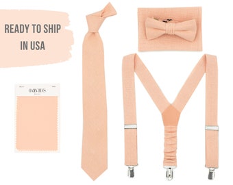 Bellini Bow Tie Suspenders - Peach Necktie Pocket Square Ties Bowties