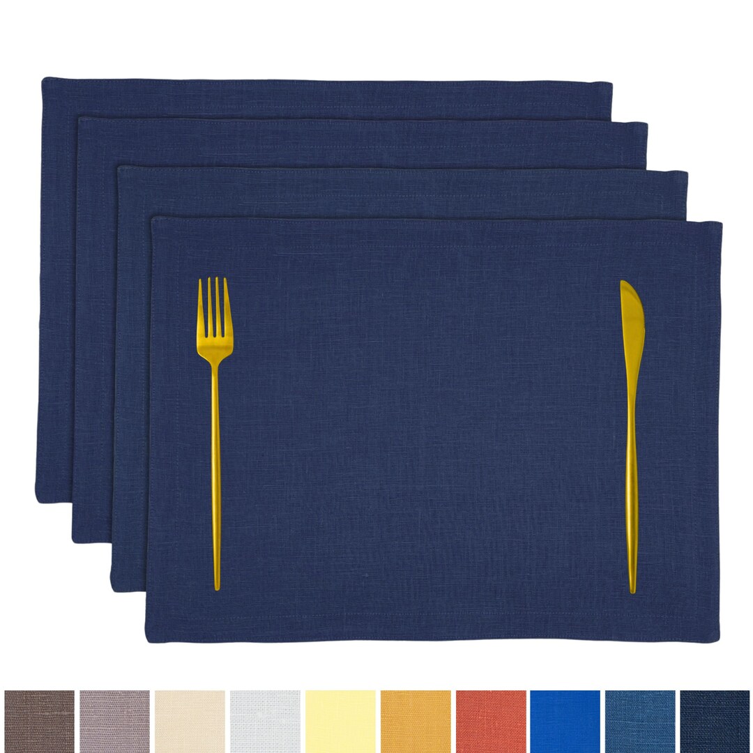 Navy Blue Linen Table Mats Set of 6 Elevate Your Dining With Fabric Placemats in 45 Colors Etsy