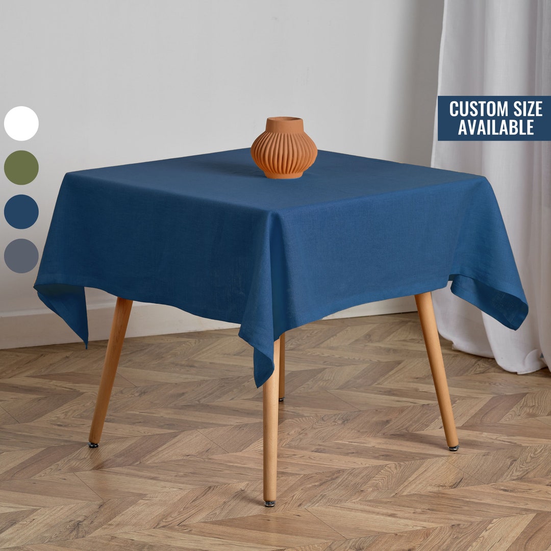 Indigo Blue Linen Table Cloths, Custom Size Square Dinning Tablecloth ...