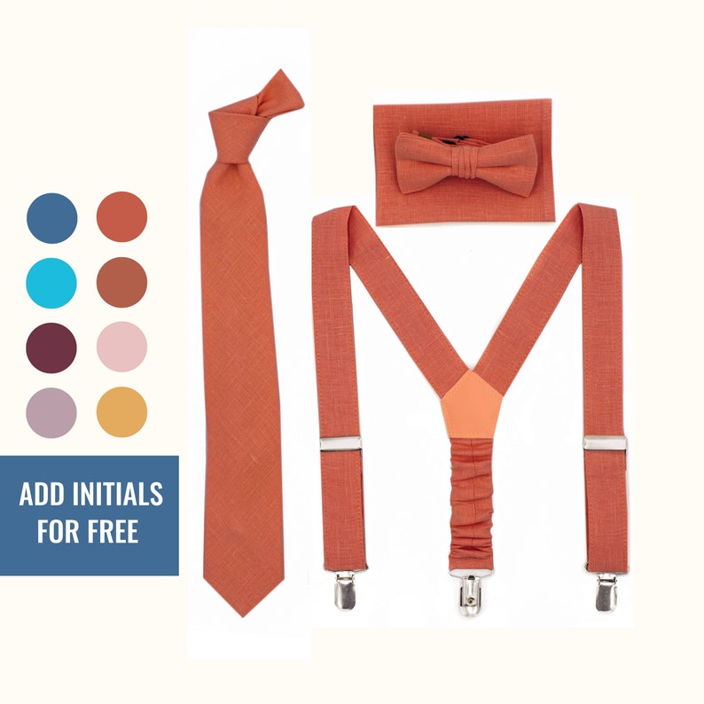 Burnt Orange Suspenders and Bow Tie for Men, Sienna Boys Bow Ties and Suspenders Match with David's Bridal image 1