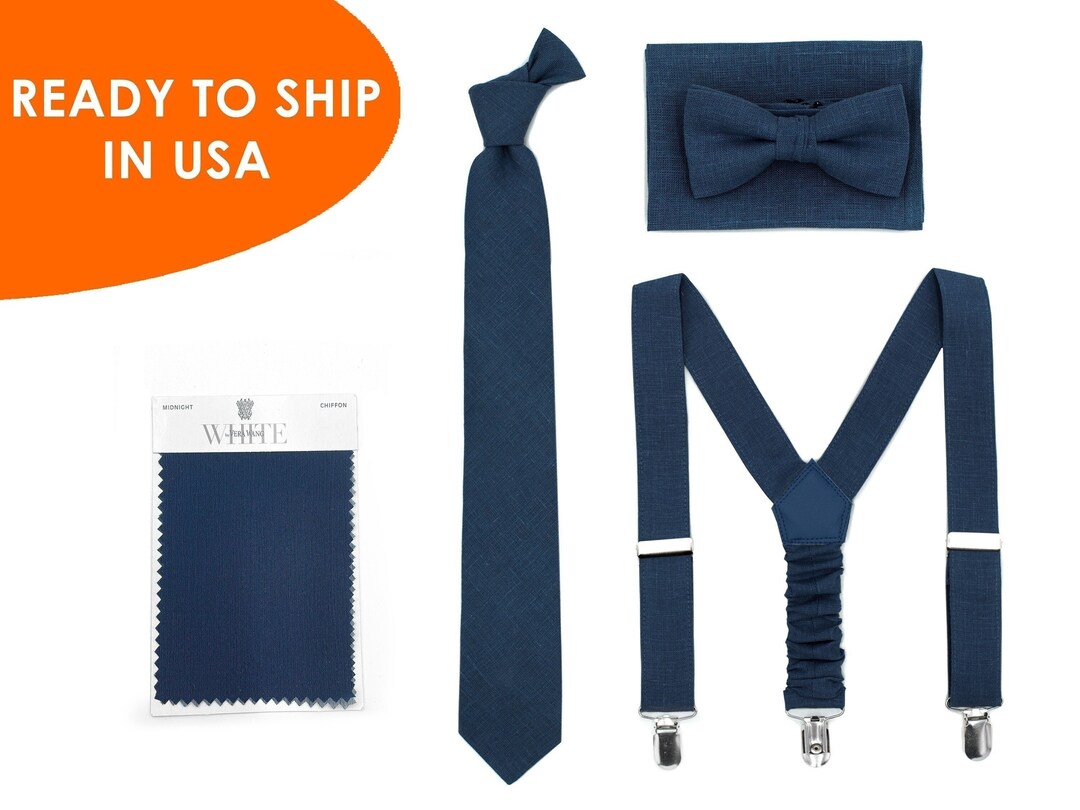 Navy Blue Bow Tie and Suspenders Match David's Bridal Etsy