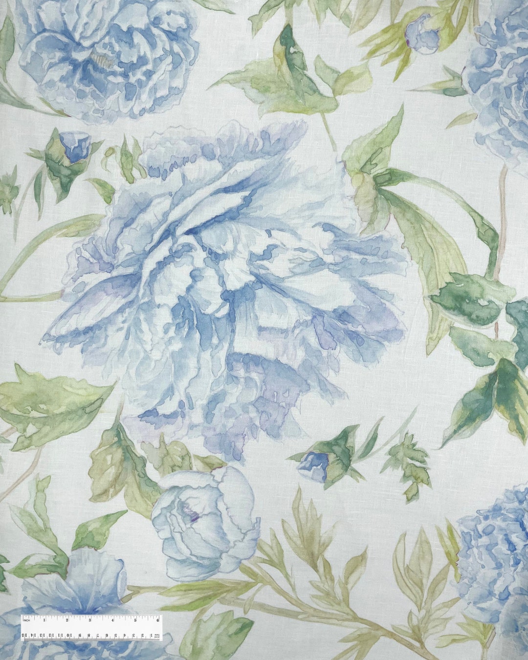 Blue Floral Fabric for Sewing Linen Fabric by the Yard Meter for