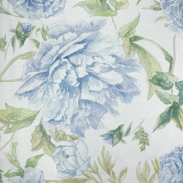 Blue floral fabric for sewing Linen fabric by the yard meter for clothing curtains napkins tablecloth Printed linen fabric Cut-to-length