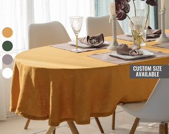 Oval Tablecloth - Organic Custom Size Mustard Table Cloth - Linen Washed Table Linens - Gift for Her
