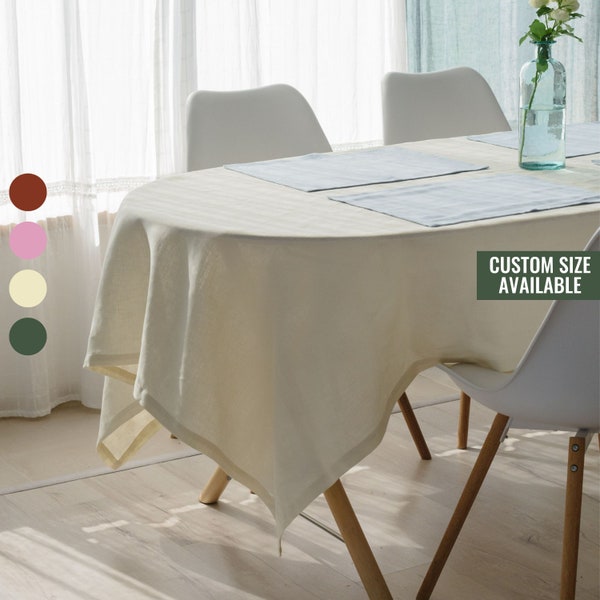 Rectangle Oblong Tablecloth, Large Tablecloths for Wedding in 45 Colors, White Oval Table cloth Custom Size with Wide Hem Beveled Corners