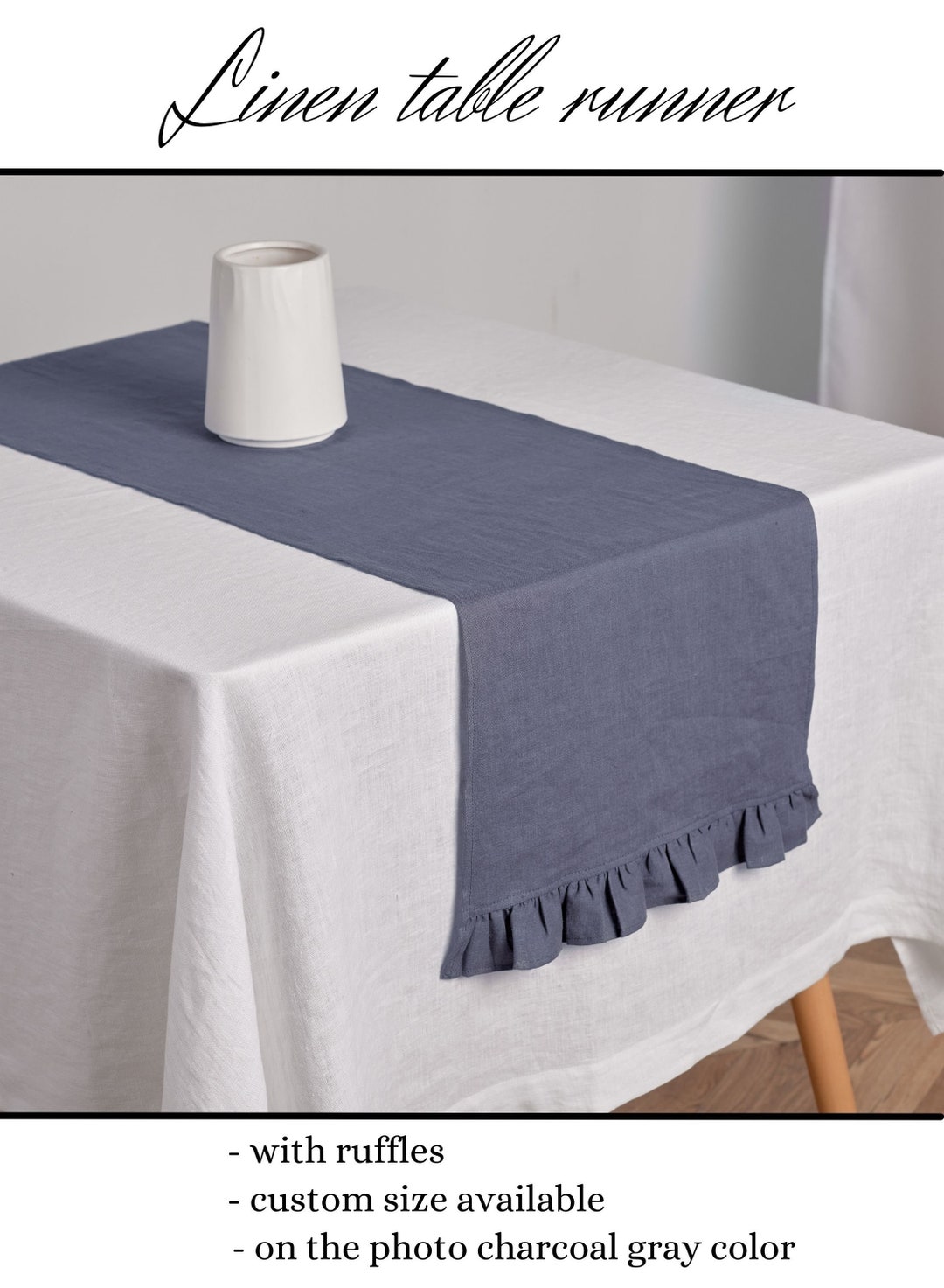 Linen Table Runner Extra Long Charcoal Gray Table Runners Etsy