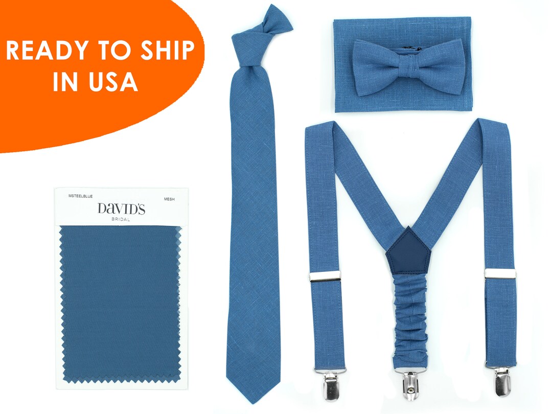 Steel Blue Tie Bow Ties Steelblue Suspenders Pocket Square FAST