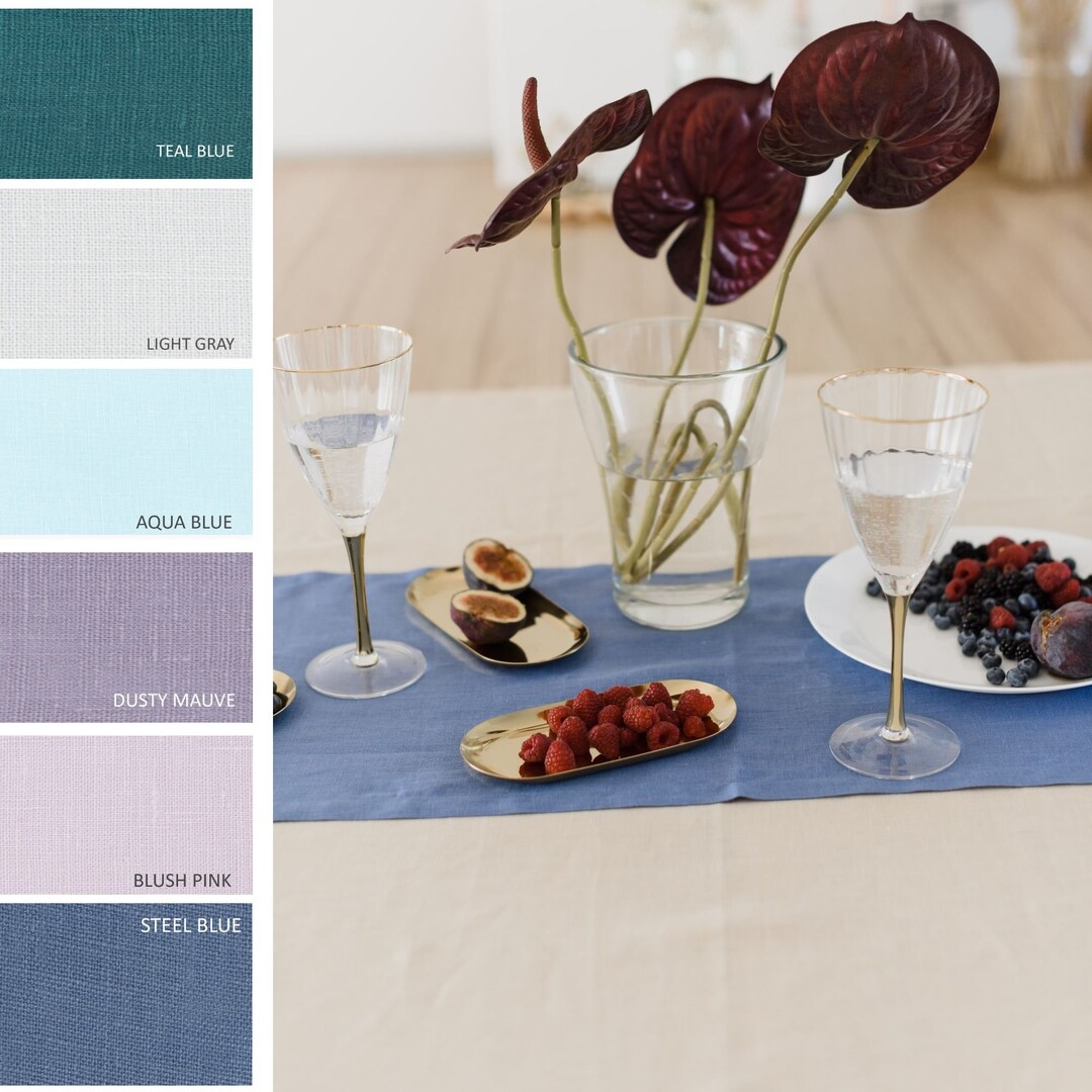 Boho Table Runner Rustic Wedding White Pink Navy Blue Sage Green Teal