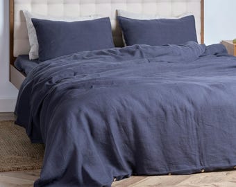 100% Linen Duvet Cover Set and Pillowcases – Old Navy King Size Bedding Duvet Covers with Buttons – Blue Soft Cooling Linen for Hot Sleepers