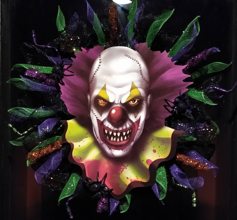 Clown Wreath Halloween Decor Scary Clown Door Hanger Etsy