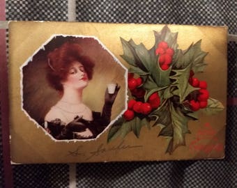Vintage 1909 Merry Christmas Postcard