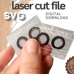 Cassette Tape SVG by Font and Flame | Laser Cut Earring File Mix Tape Good Jams Retro Instant Download