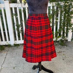Handmade Vintage Red Wool Tartan Skirt, Size 6