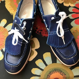 Vintage leather marine blue golf shoes converted into street shoes