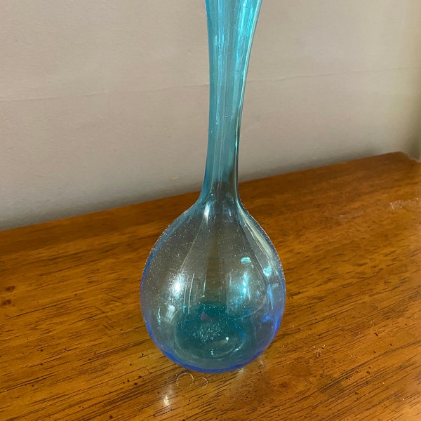 Gracefully Mid-Century Blue Ridged Glass Vase