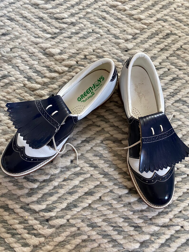 Vintage White and Navy Blue Golf Shoes Refurbished Into Wingtip Oxfords