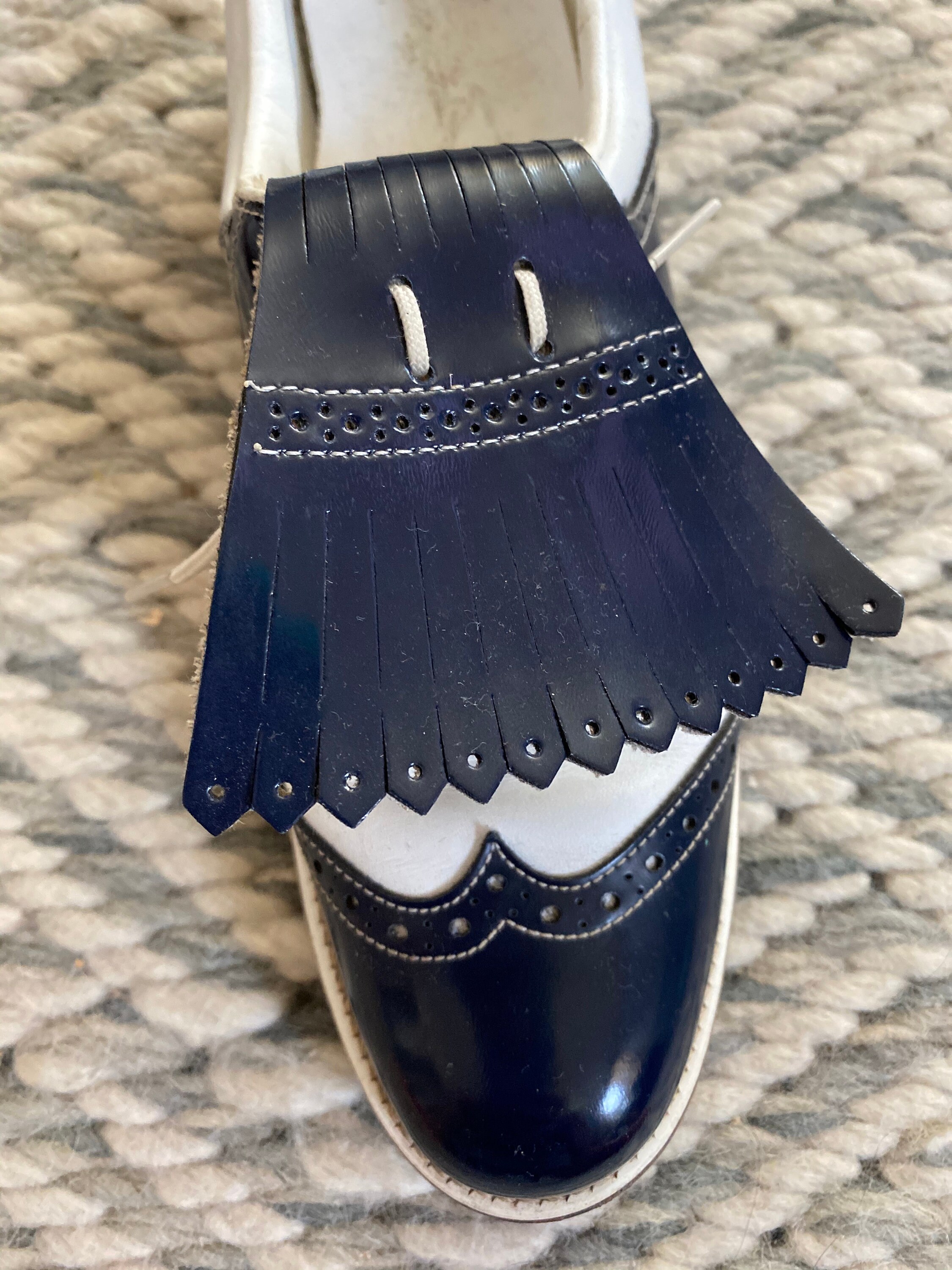 Vintage White and Navy Blue Golf Shoes Refurbished Into Wingtip Oxfords