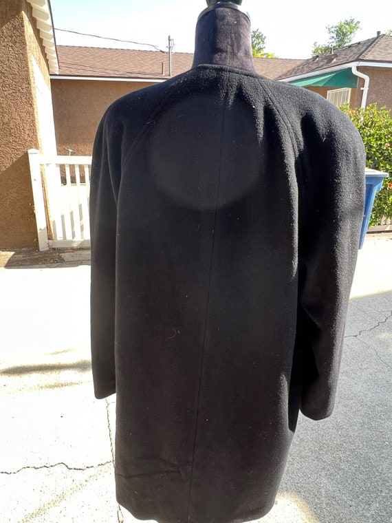 Vintage Black Collarless Cashmere Coat, Size Large - image 2