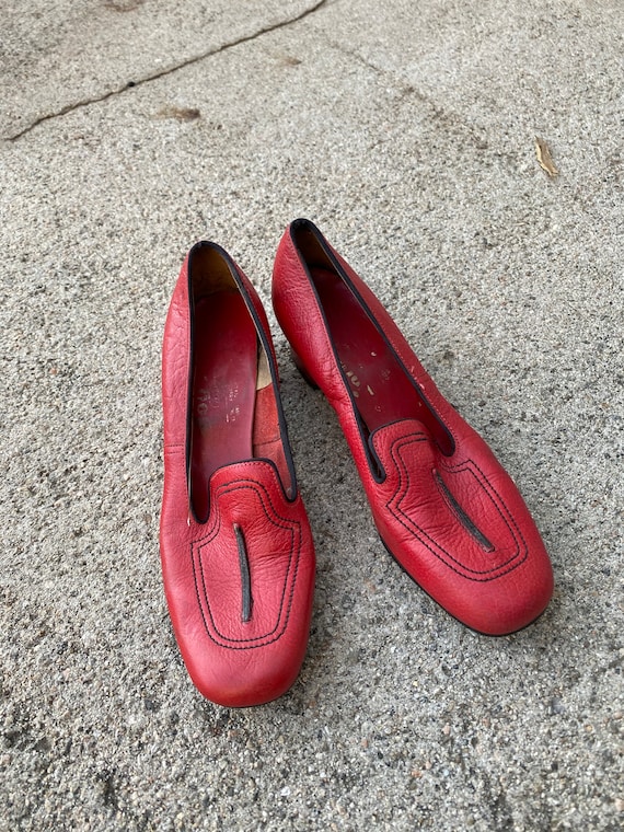 Fabulous Vintage Red Leather Chunky Heeled Oxfords